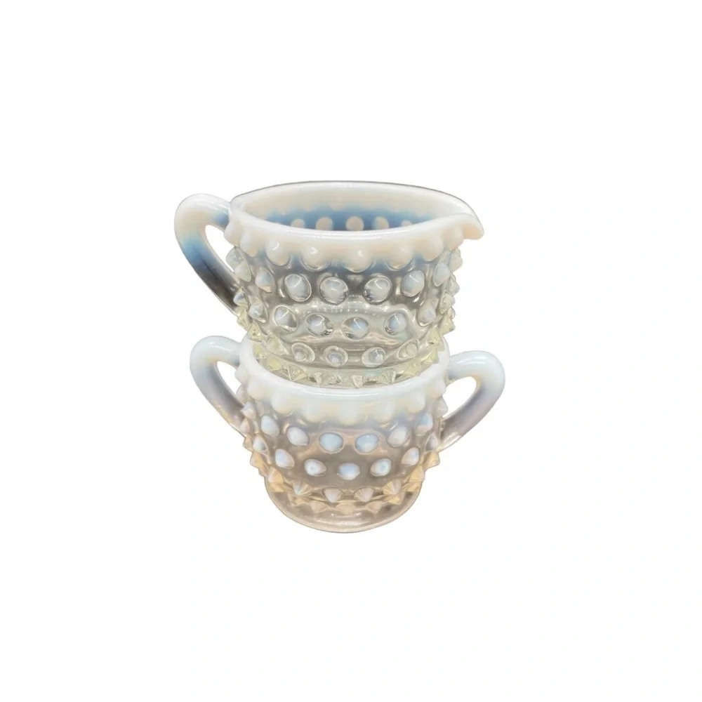 Vintage Hobnail Moonstone Opalescent Small Cream & Sugar